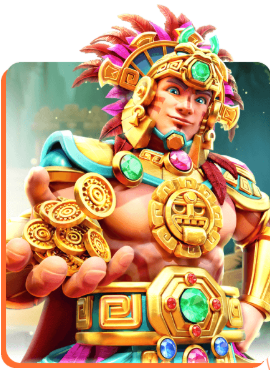 Inca warrior character holding gold coins